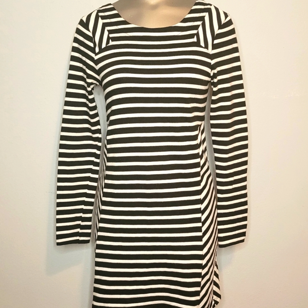Miss Chievous Retro Mod Black and White Striped Mini Dress Medium